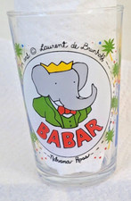 Ancien Verre à Moutarde publicitaire Babar haut 10 diam 6.5 cm