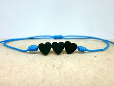 Bracelet " 3 Coeurs " Charme Noir Hématite - Couleur Turquoise