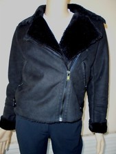 BLOUSON PERFECTO VESTE NOIR TRES CHAUD DOUBLE FOURRURE POLAIRE NEUVE TXS 36/38