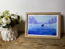 Aquarelle Paysage Mer Barque Pêcheur Signée