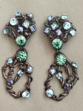 Boucles d'oreilles clips Vintage Taratata Métal Cuivré Strass Années 90