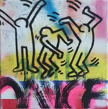 SPACO signed DANCE KEITH TABLEAU pop street ART french paint canvas USA haring