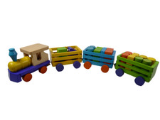 Train en bois 40cm avec wagons et bloc de construction - Jeu Jouet Enfant