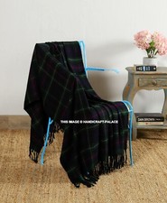 Doux & Chaud Rayé Laine Couverture 178cmx152cm Grand Lit Canapé Bleu Vert