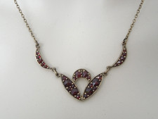 Collier Vintage 925 Argent Plaqué Or Grenat Art Nouveau 5,3 G/44,5 CM