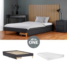 Cadre de Lit Rembourré 90x200 matelas tiroirs Sommier à lattes Gris Homestyle4u