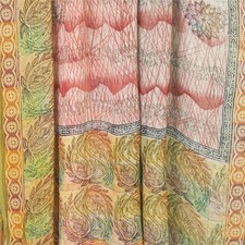 Tissu artisanal Georgette Sari imprimé multi indien sanscrit vintage Sari 5 y...