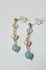 boucles d'oreilles argent pl or pierre précieuse aigue marine perle 1845