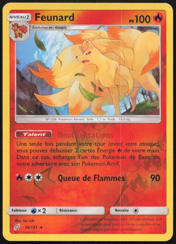 Carte pokémon feunard - carte, 16/181