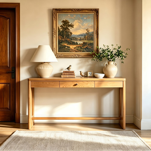 Oak veneer console - 59.8'',