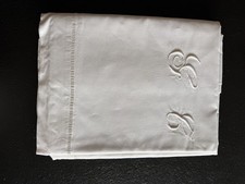Ancien Drap en Lin  brodé de
