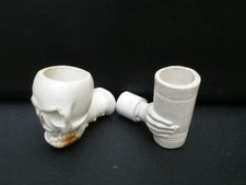 2 PIPES EN TERRE ANCIENNES TÊTE DE MORT ET GOBELET