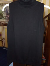 Pull 100% laine Wool cashmere Haut 40 42  L noir sans manches col roulé montant