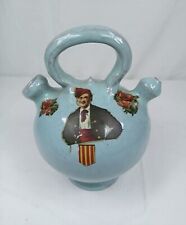 Petite cruche,gargoulette ou pourou,porron blason catalan en céramique bleue