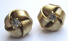 boucles d'oreilles percées plaqué or rhodié solitaire cristal bijou vintage 2944