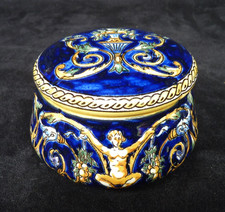 Petite Boite bonbonnière  en faïence de Gien modèle Renaissance bleu ø 10 cm