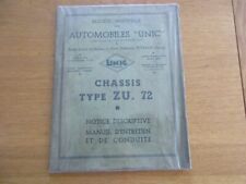 NOTICE MANUEL ENTRETIEN AUTOMOBILES UNIC CHASSIS TYPE ZU 72 1930