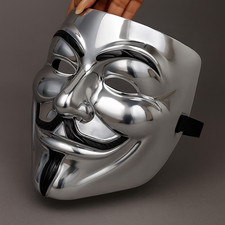 Masque De Visage De Fête Guy Fawkes Vendetta D'Anonymous Hacker Argenté