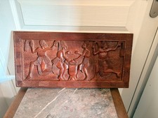 Ancien Panneau Bois Sculpté Main Vintage Africain Tribal Danseur Cérémonie 2/2