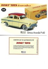 DINKY TOYS Fiche + Certificat SIMCA ARONDE P 60 Dinky Toys 544 Atlas