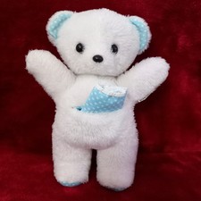Peluche BOULGOM Made In France Ours blanc/bleu-clair turquoise à pois & mouchoir