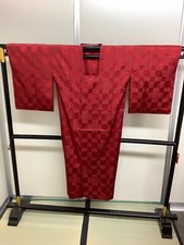 Veste kimono japonais vintage Michiyuki soie rouge longue chère hauteur 53,5 ...