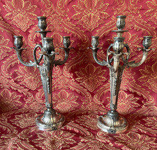 Paire de candélabres , 4 feux, de style Directoire argentés Ht 48.5 cm
