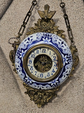 Pendule - Horloge Murale Dite Boulangère En Faïence & Horlogerie 19ème 