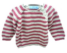 Tout Simplement Pull rayé gris pailletté/vieux rose foncé fille 3 mois