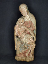Piéta, vierge de pitié en bois polychrome XV où XVIème siècle