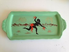 superbe PLAT A CAKE LONGWY vert décor de VALENTI 