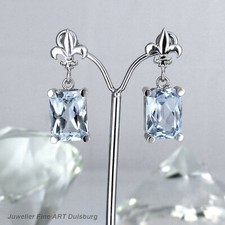 Oreilles En 585 or Blanc Brillant Avec 2 Aigue-Marine - Bricolage Pièce Unique