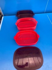 ⚜️ Cuiseur Vapeur Ovale Multi-Étage Tupperware Rouge Longueur 26 Cm TBE