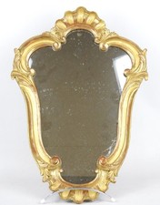 Miroir Louis XV Bois Sculpté Stuc Doré XIXème Siècle, Hauteur 50 cm
