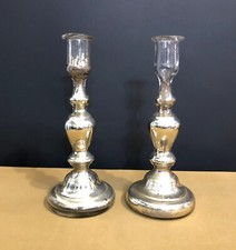 paire de bougeoirs anciens verre églomisé / mercurisé 26 cm Candlestick Flambeau