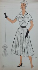 Femme DESSIN ORIGINAL Mode HAUTE COUTURE Croquis ca 1960