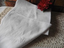 12 ANCIENNES SERVIETTES DE TABLE DAMASSE LIN X COTON BLANC"JP"62X52 CM
