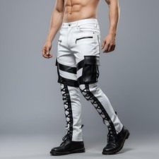 Pantalon en cuir noir et blanc