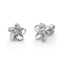 Diamant Fleur Boucles D'Oreilles 14K or Blanc 0.16CT Rond Coupe Naturel Pétales