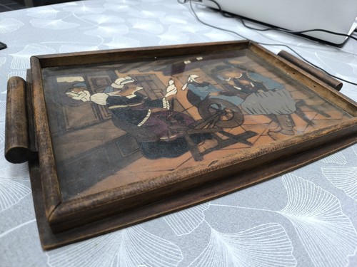 Plateau bois marqueté