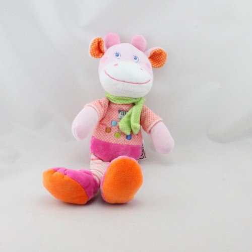 Doudou vache rose pois foulard