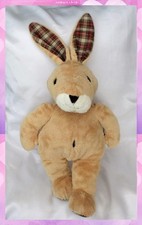 Doudou Peluche Lapin Marron Oreilles Pieds Tissu Carreaux Ajena