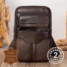 Sac Sacoche Homme en Cuir Véritable Bandoulière Hybride Ceinture Taille Messager