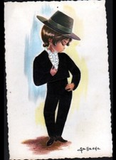 DANSEUR de FLAMENCO avec CHAPEAU BORSALINO , Carte postale brodée vers 1960