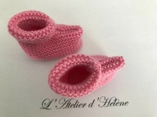 CHAUSSONS -  Taille naissance 3 mois - couleur rose - tricotés à la main