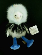 N1. DOUDOU PELUCHE HISTOIRE D'OURS OISEAU PIAF POUF BLEU NOIR POIL LONG 30c NEUF