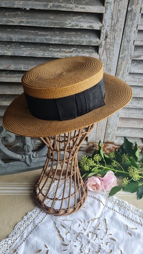 Ancien canotier chapeau paille - canotier,