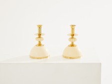 Christian Dior pair of ostrich eggs candle holders brass 1970s