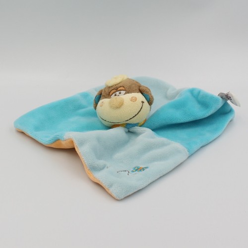 Doudou plat singe bleu orange