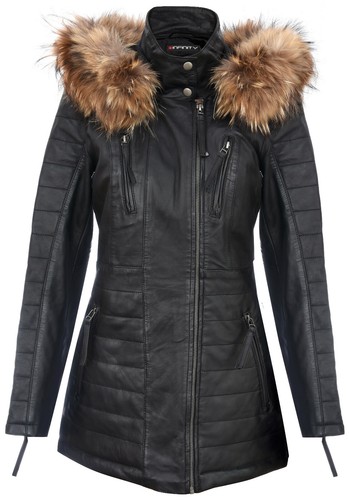 Femmes cuir noir veste parka - femmes,